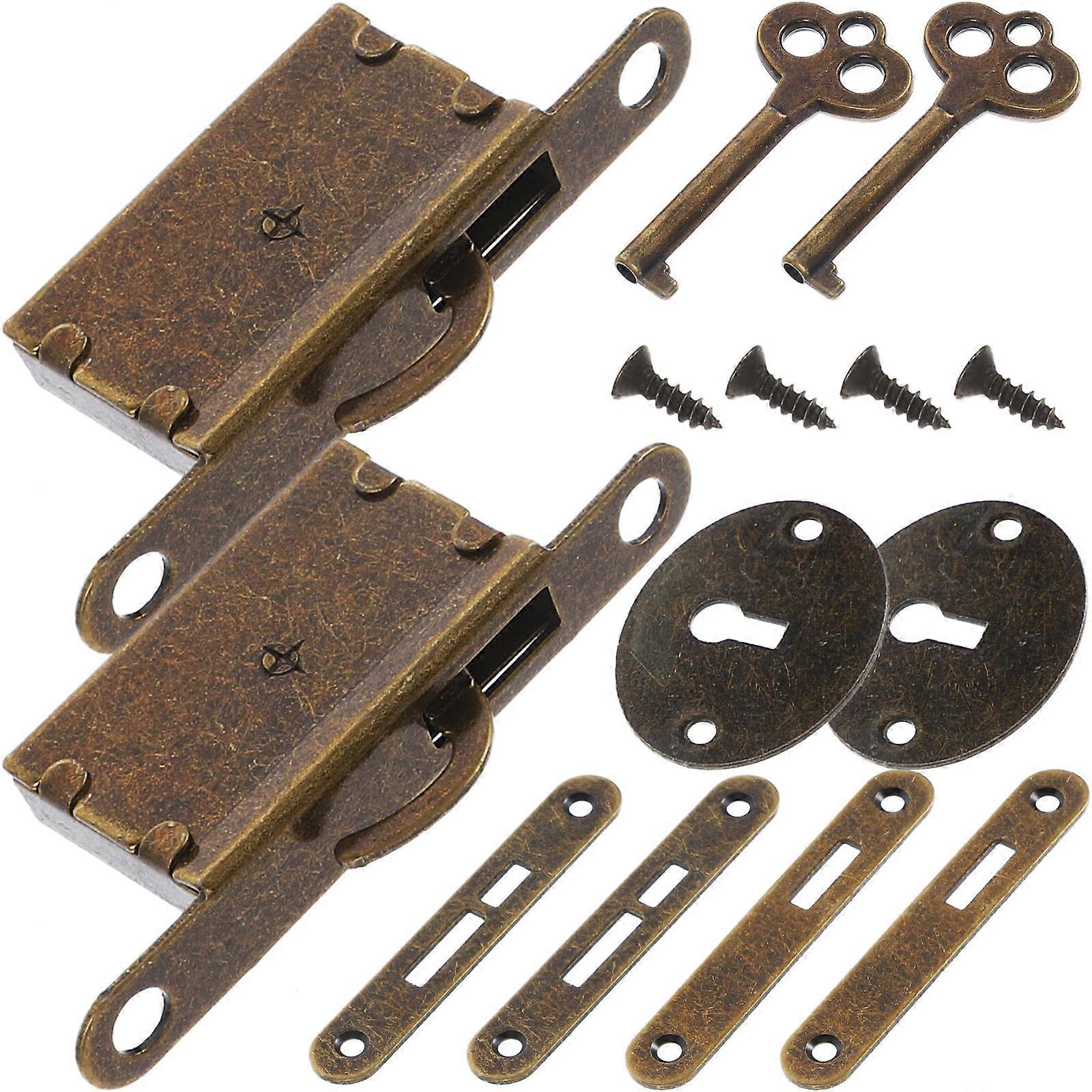 Invisible Cabinet Lock Drawer Lock With Key Wooden Boxes Retro Style Surface Color Treatment 2 Sets
