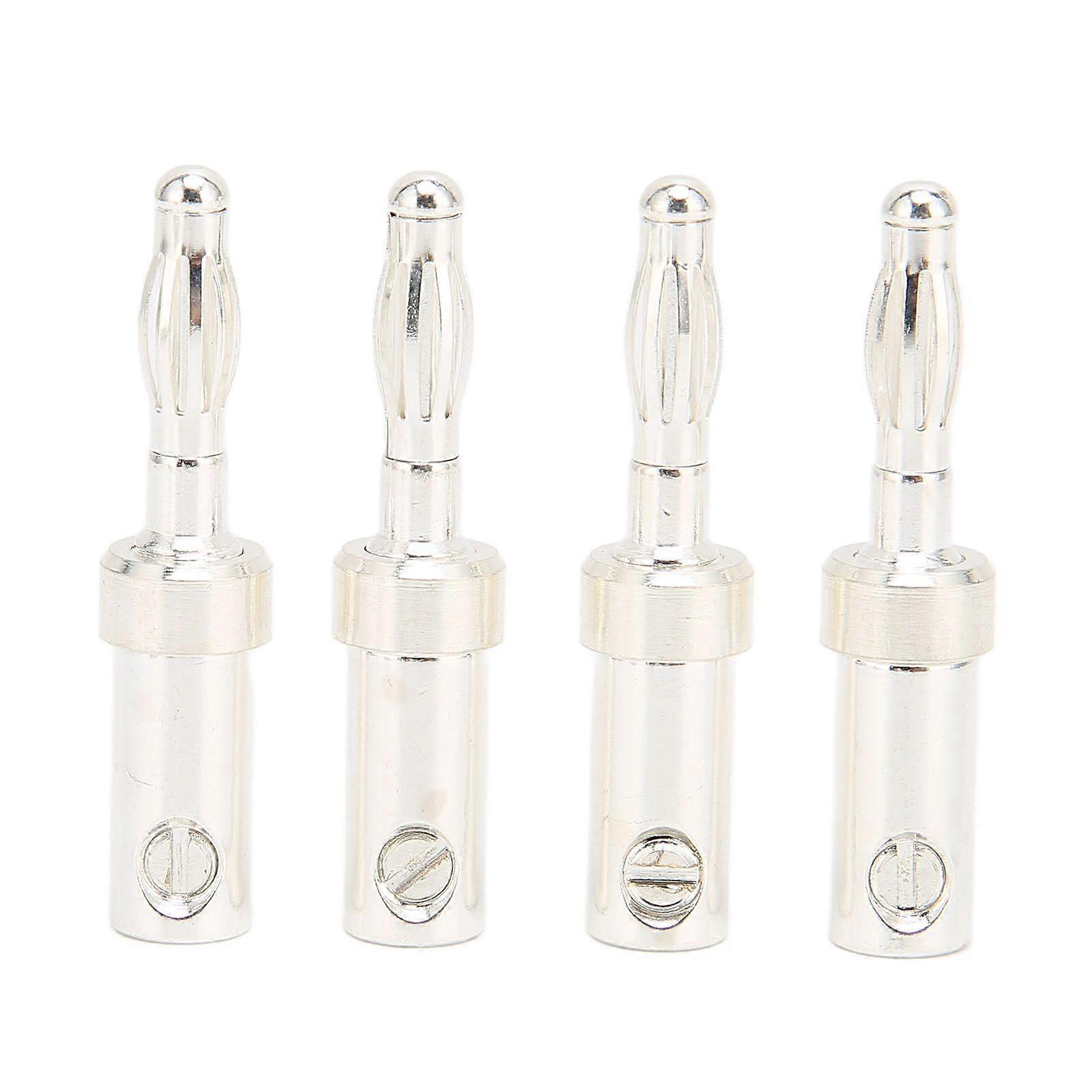 4pcs Speaker Banana Connector Corrosion Resistant Silver Plated Finish Banana Plug for 4.5mm / 0.18in Speaker Wire