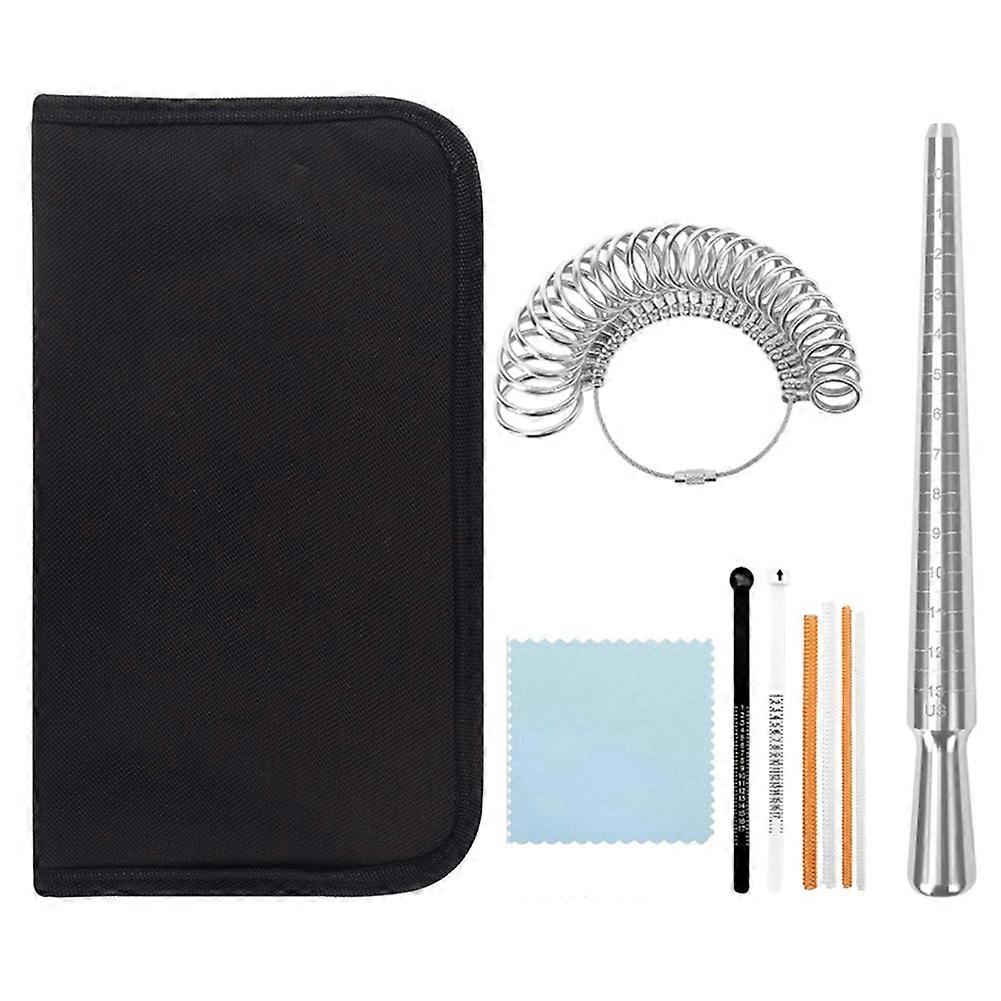 10 Pcs Ring Sizer Measuring Tool Set Includes Ring Sizer Gauge, Ring Mandrel,,Jewelry Polishing Cloth