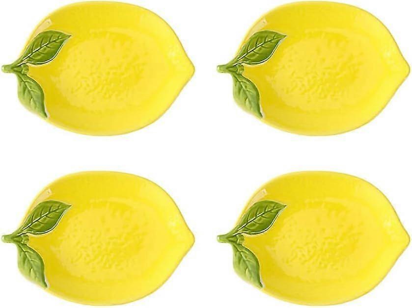 4-Piece Ceramic Lemon-Patterned Serving Set - Versatile Dishes for Appetizers, Desserts, Pickles, Condiments, Candy, Nuts & Snacks | Cute Multi-Use Pl