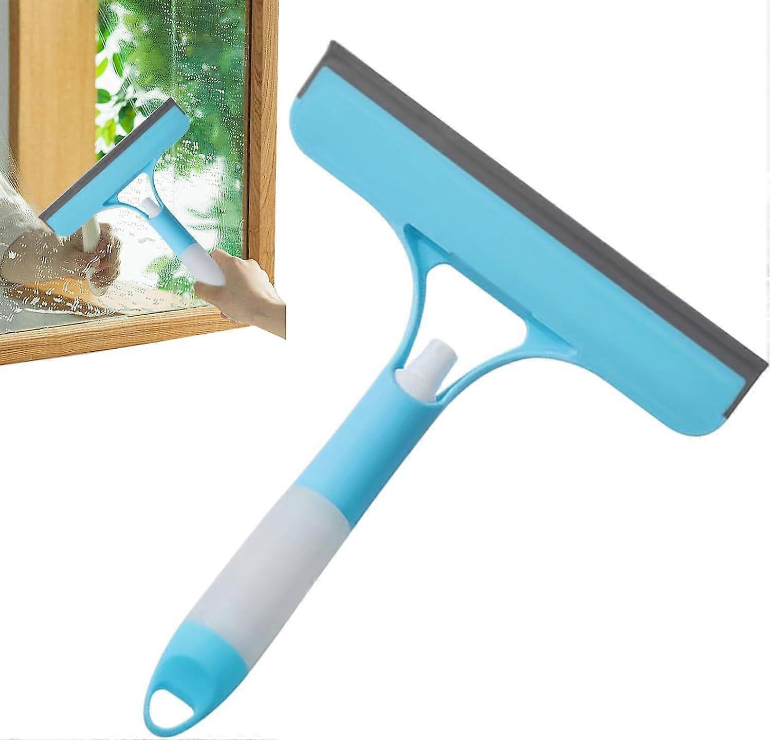 Window Cleaning Squeegee - Window Squeegee, Scraper with Ergonomic Handle and Cleaning Brush for Tiles, Car, Kitchen, Mirror and Shower, Blue