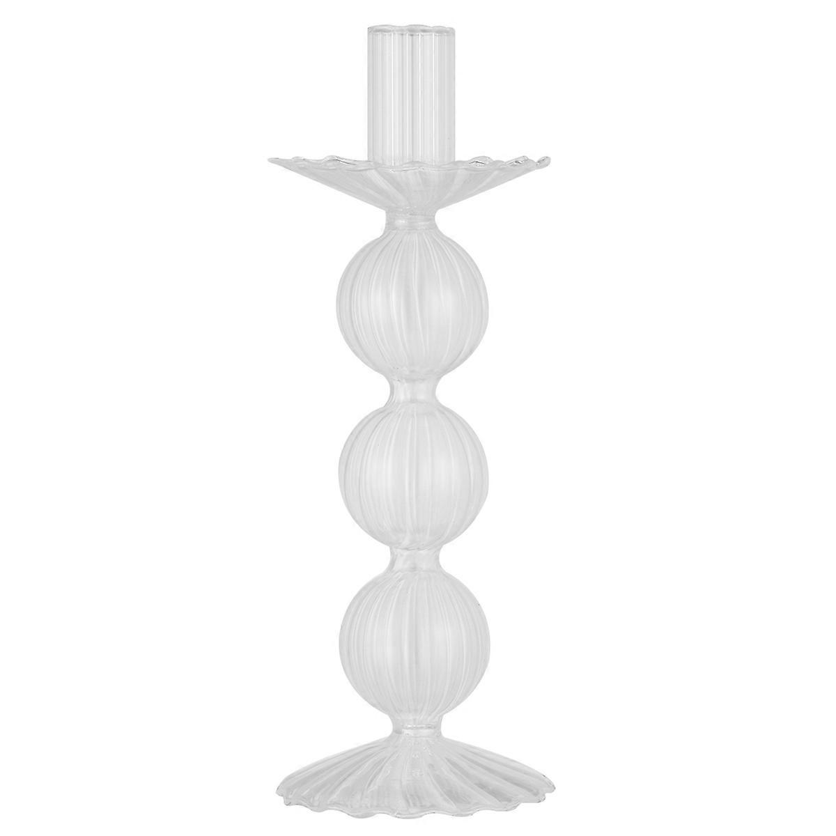 Creative Glass Candlestick for Decoration 2Pcs Transparent Stripe Holders
