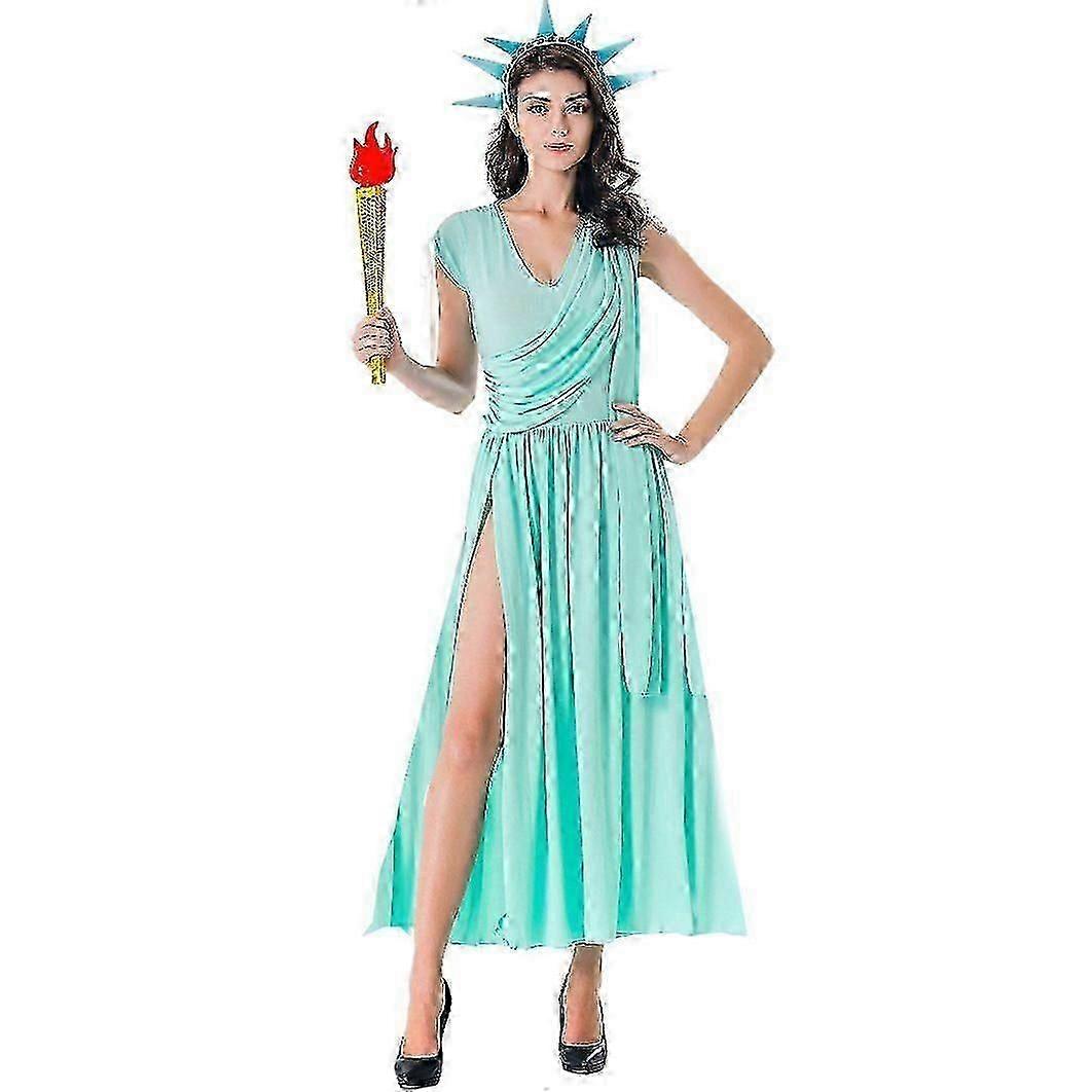 Costume de la Statue de la Liberté pour femmes avec robe longue vert menthe avec thème de la couronne