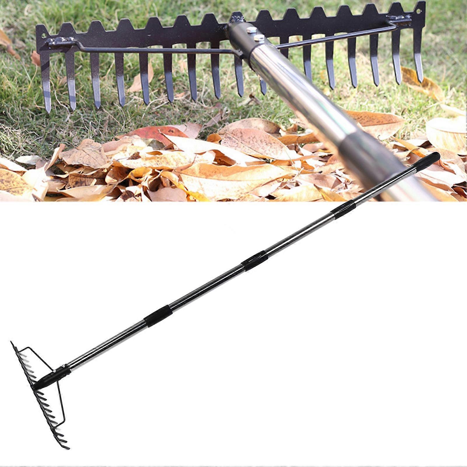 Garden Rake 17-Tine Adjustable Metal Head 4-Section Tool