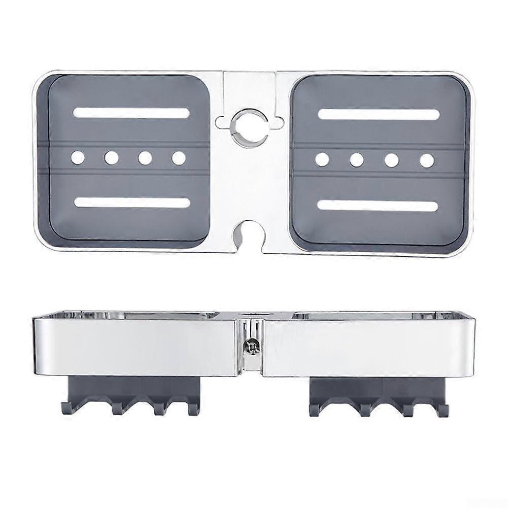 Compact No Drill Shower Shelf Silver, WallMount Shower Organizer With Hanging Capability, Spacious Storage