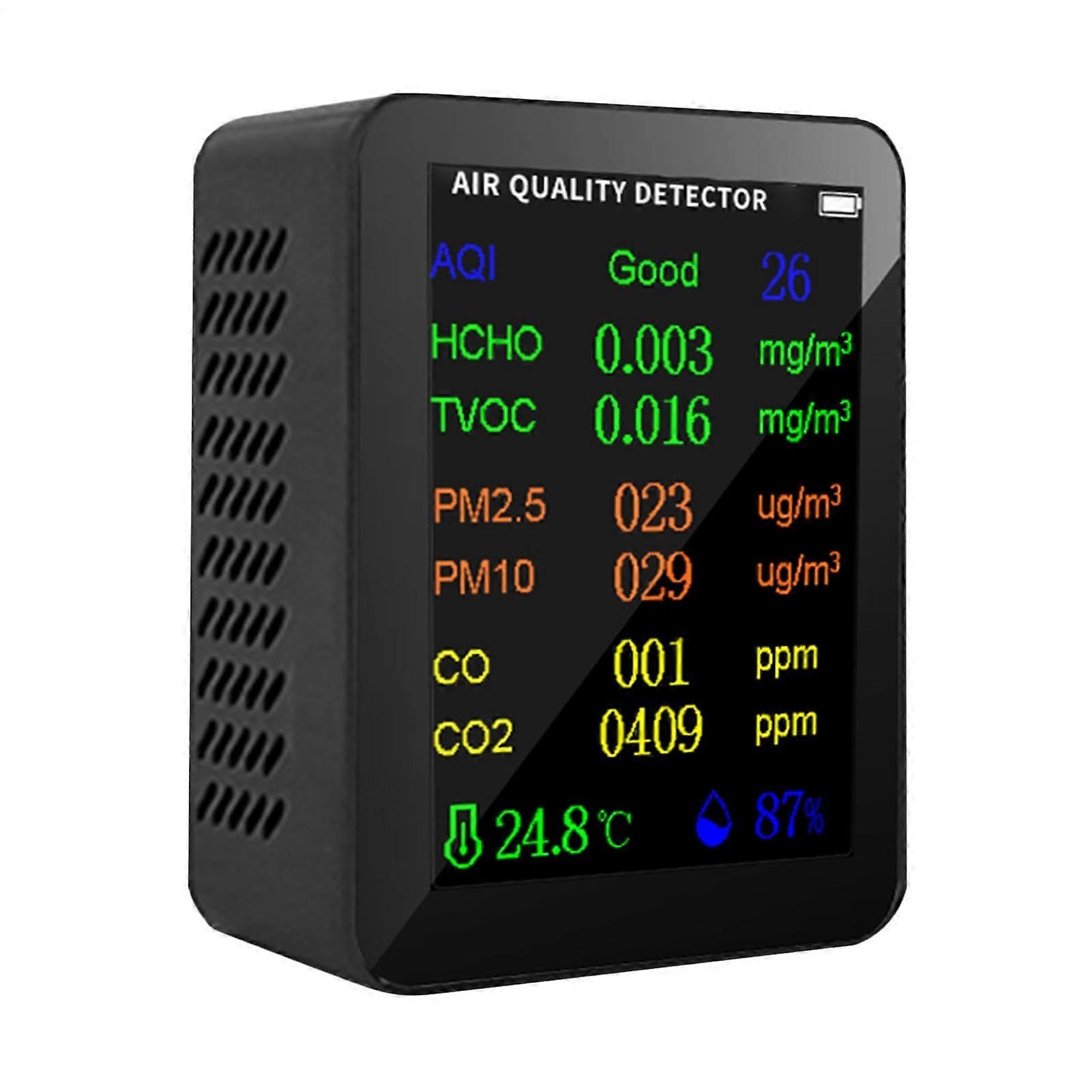 Air Quality Detector 10In1 RealTime Portable Monitor With Alarm Indoor Air Quality Tester CO2 Meter Black