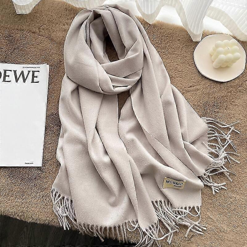 Women's Thick Soft Wool Cashmere Shawl Scarf - Warm Solid Shawl-beige