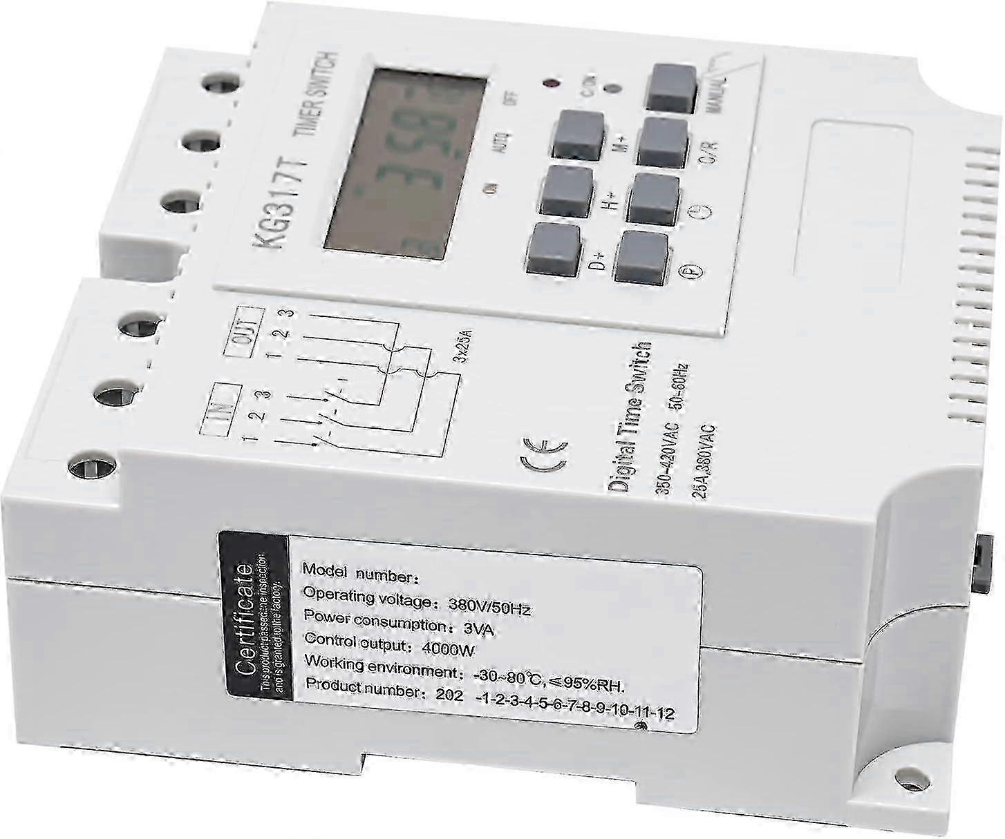 Digital Timer, 380 V, 3Phase Digital Time Relay, Programmable Timer Switch 25 A for Control Current Timer Switch, Microcomputer, Water Pump,