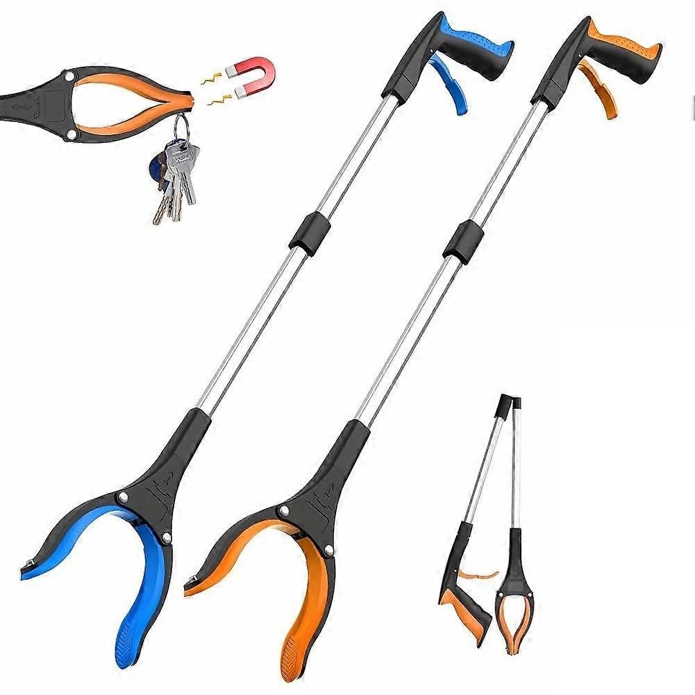 32' Grabber Reacher Tool 2Pack Foldable 360 Degree Rotating Jaw Magnet Lightweight Trash Picker For Seniors