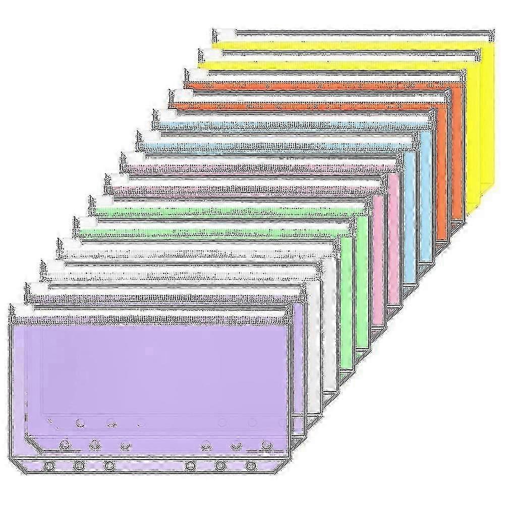 14pcs Clear A6 Binder Pockets, 6-Ring Zipper Folders for School/Office Use