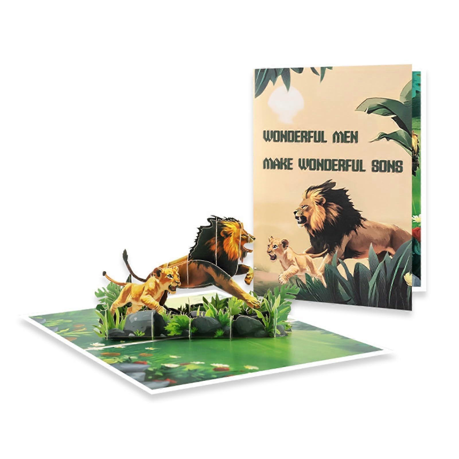 Foldable Handmade Father's Day Card with Artistic Lion Theme for Dad Greeting
