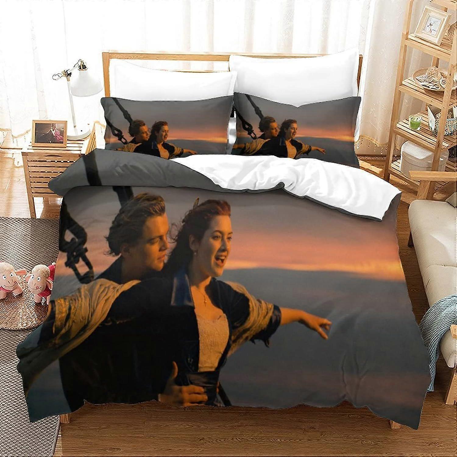 Jack e Rosa Titanic Capa de edredom, 3D Print Capa de colcha filme Cama de cama conjunto com fronhas Microfibra macia Easy Care Capa de colcha para meninos meninas 