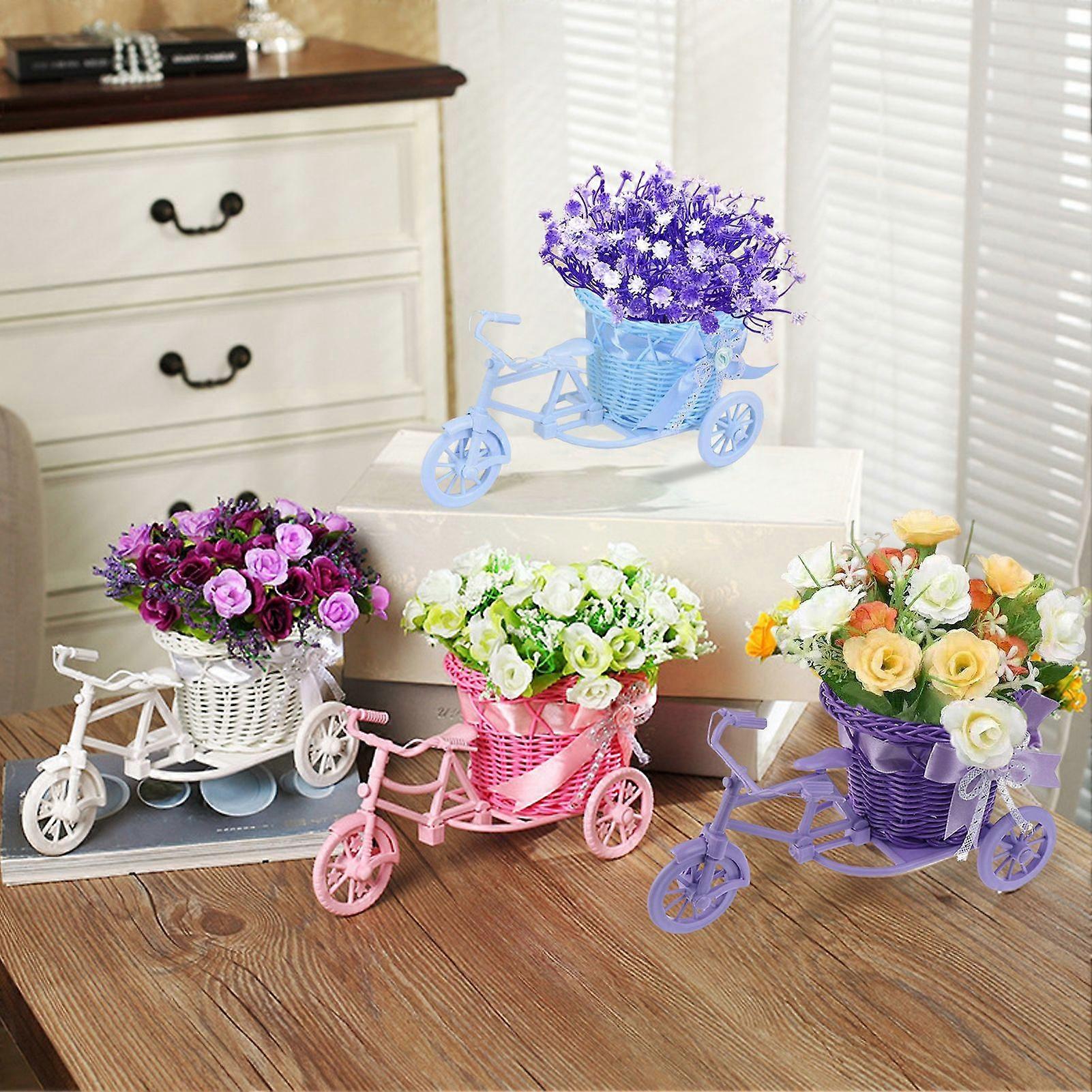 Bicycle Artificial Woven Flower Basket Tricycle Planter Large Capacity Multi-Function Decorative Nostalgic Plant Rack Flower Stand