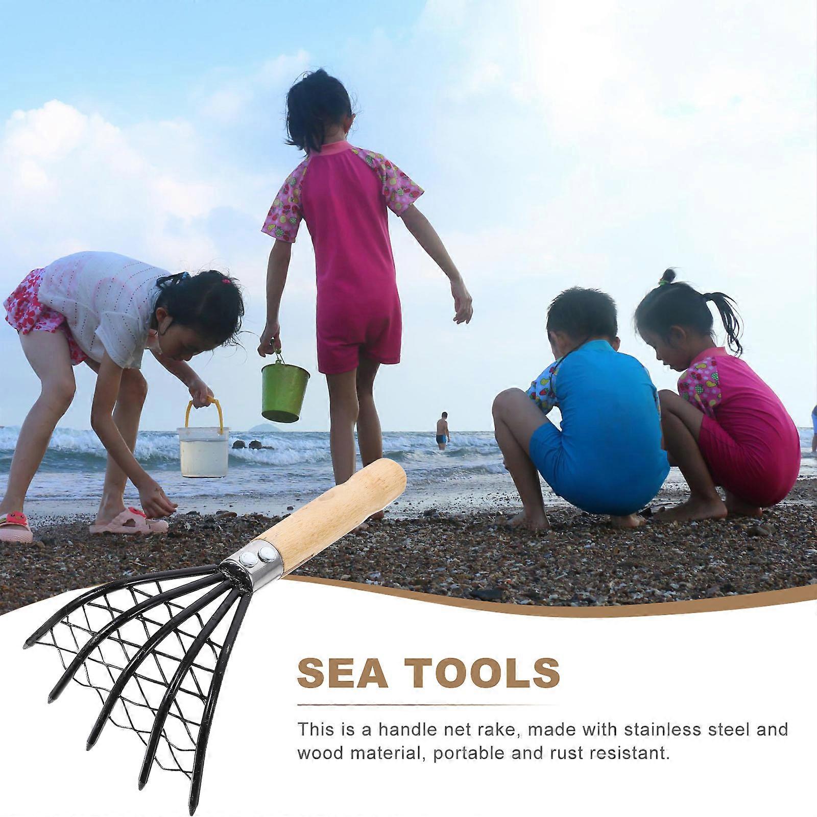 2 pcs Stainless Steel Clam Rake with Net Bag Oyster Shell Digging Rake ...