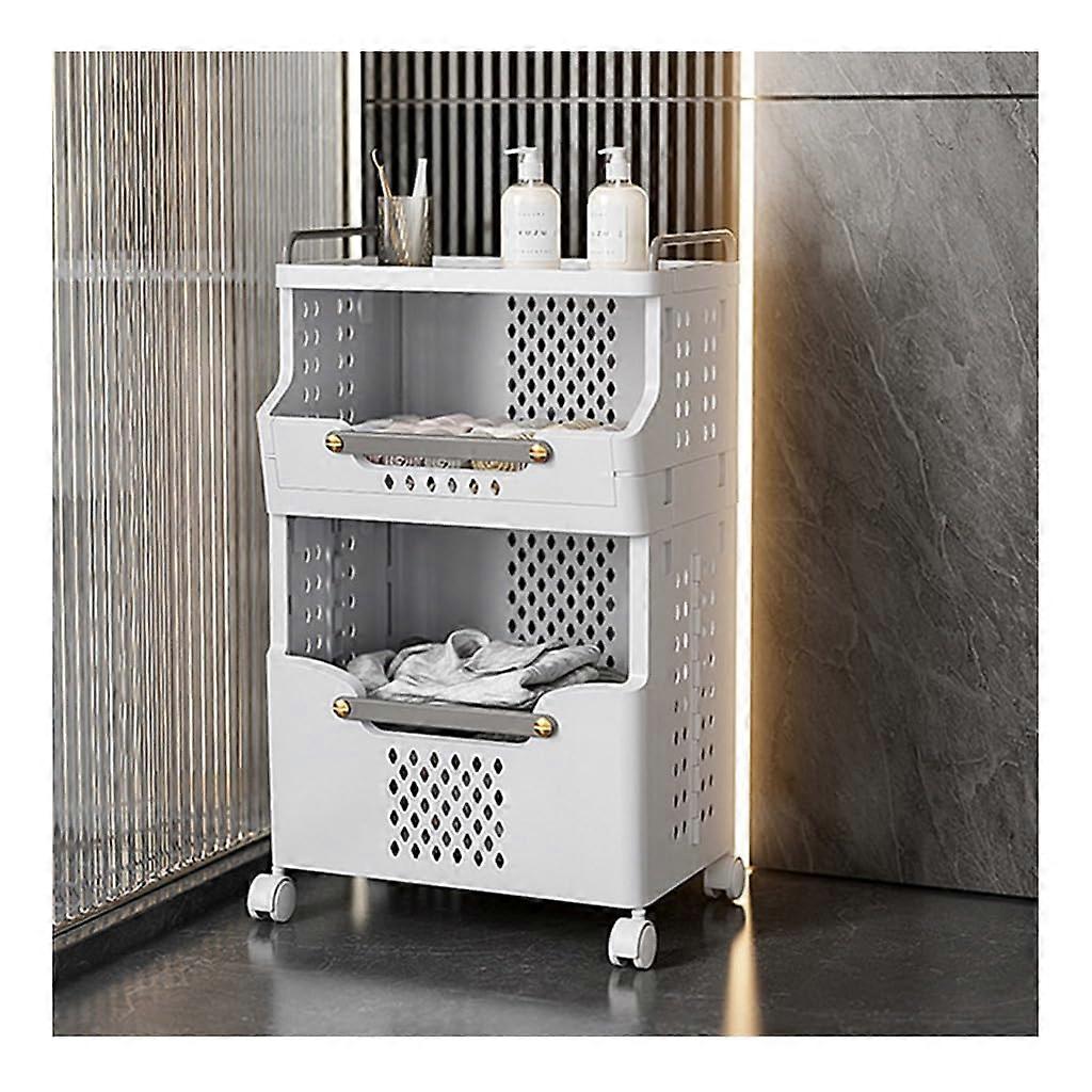 Foldable Plastic Rolling Laundry Cart 2 Tier 3 Tier 4 Tier Collapsible Trolley With Handle And Wheels For Kitchen Office