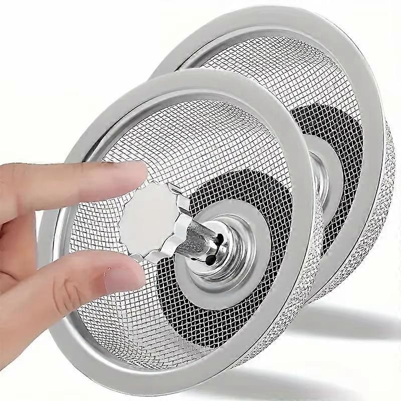 2Set Kjøkkenvasksil Med Håndtak & Stopper Erstatning Avløpskurv Rustfritt Stål Mesh Filter Avfallshull