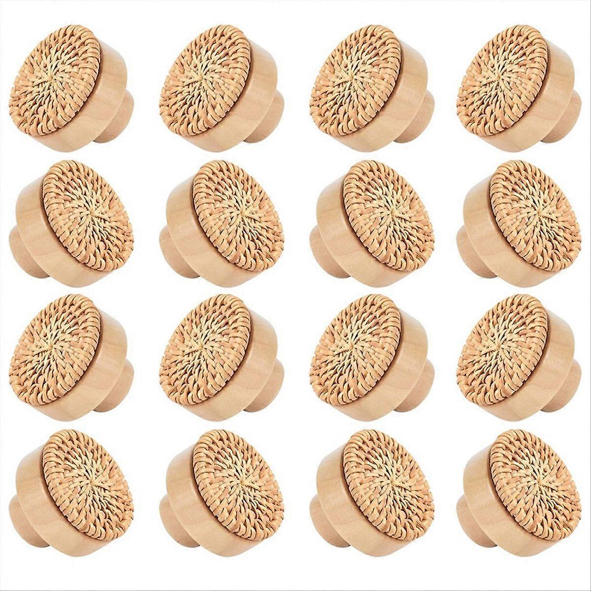 16Pack Boho Rattan Dresser Knobs, Handmade Wicker Woven Pulls