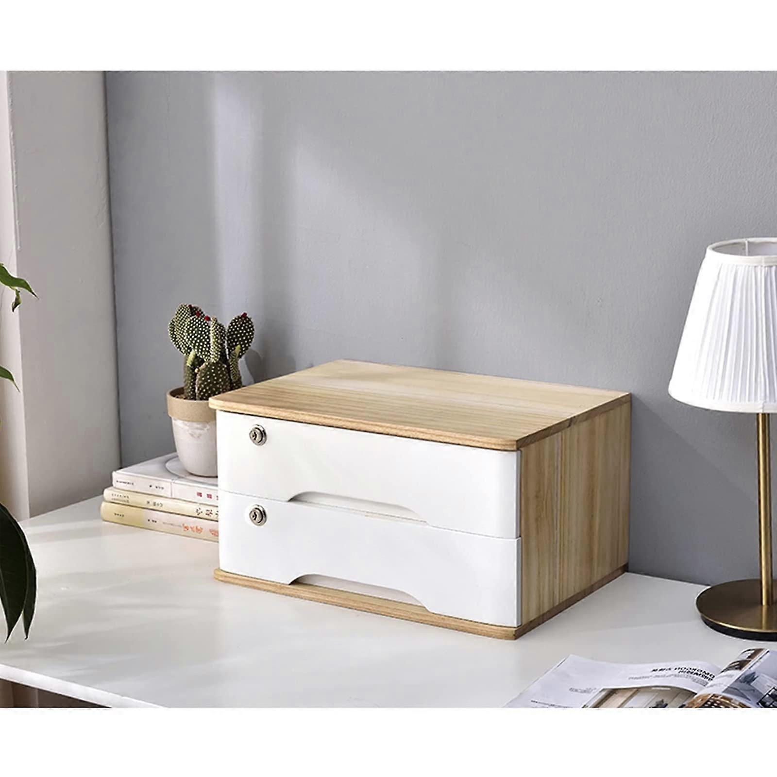 Solid Wood File Cabinet with Lock, 2Drawer Desktop Organizer for Home and Office Storage
