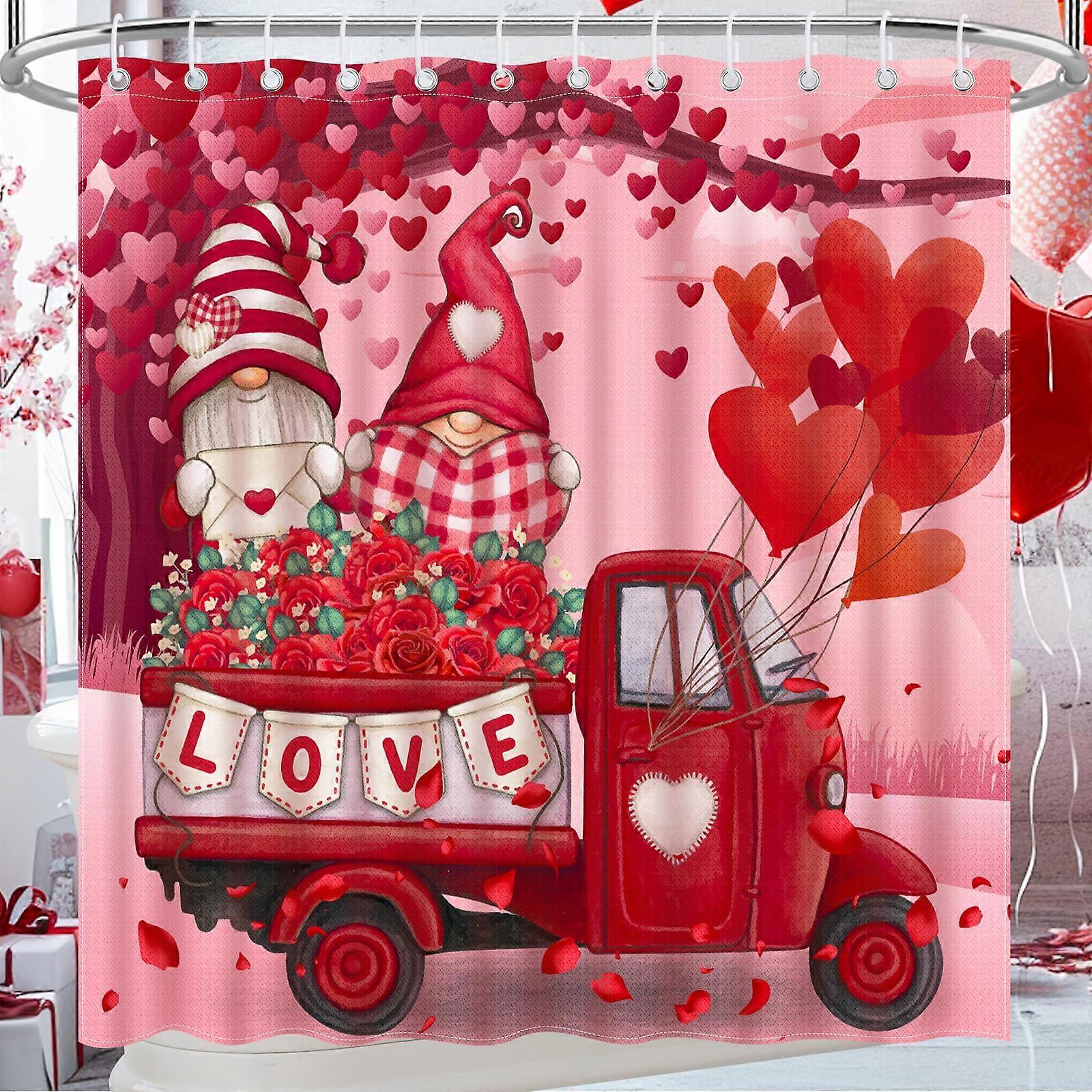 Valentine's Day Shower Curtain Waterproof Polyester with Romantic Red Hearts 72x72 with Hooks