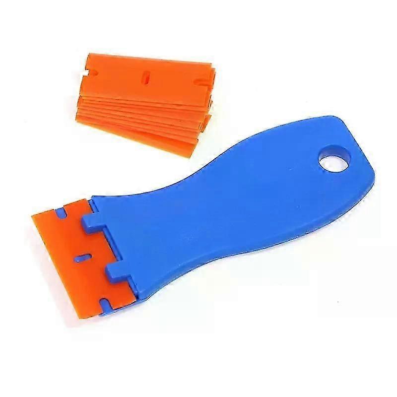 15Plastic Razor Scraper with 10Pcs Double-Edged Plastic Knives for Removing Car Labels Stickers Glue Stickers on Glass Windows