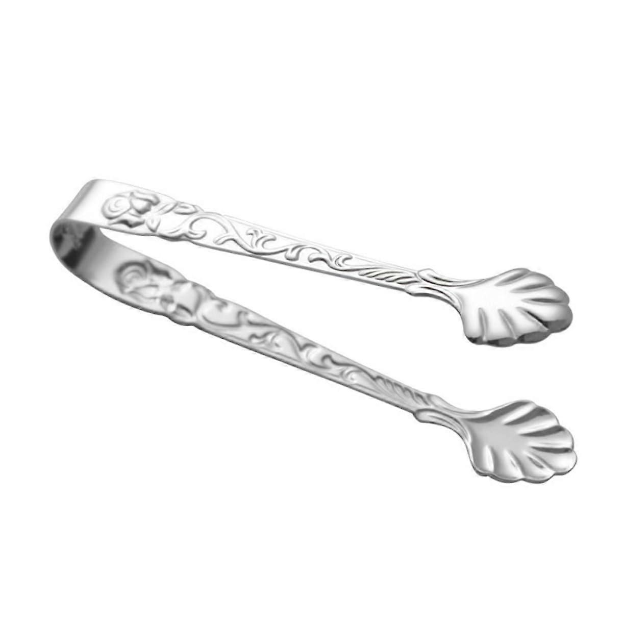Stainless Steel Sugar Tongs with Elegant Rose Design for Ice Cubes Appetizers Parties and Home Use 9x1.7x1.5cm Silver