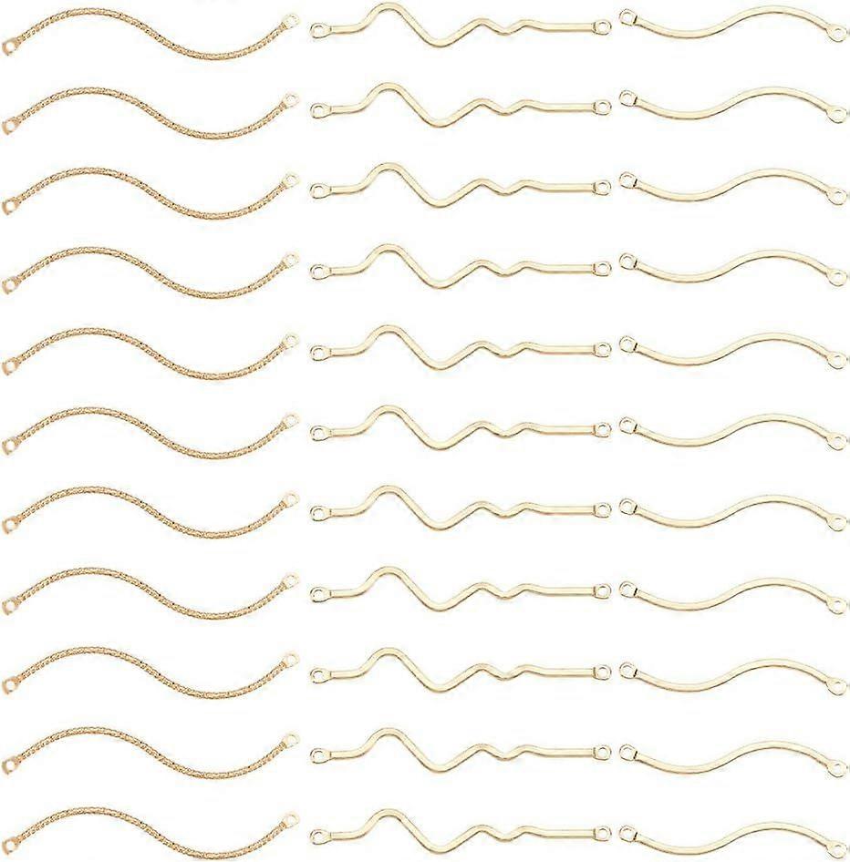 30Pcs Curve Connector Charms 3 Style 14K Gold Plated Brass Connector Charms S Shape Bar Pendant Link Connectors Double Loops Connector Beads for DIY J