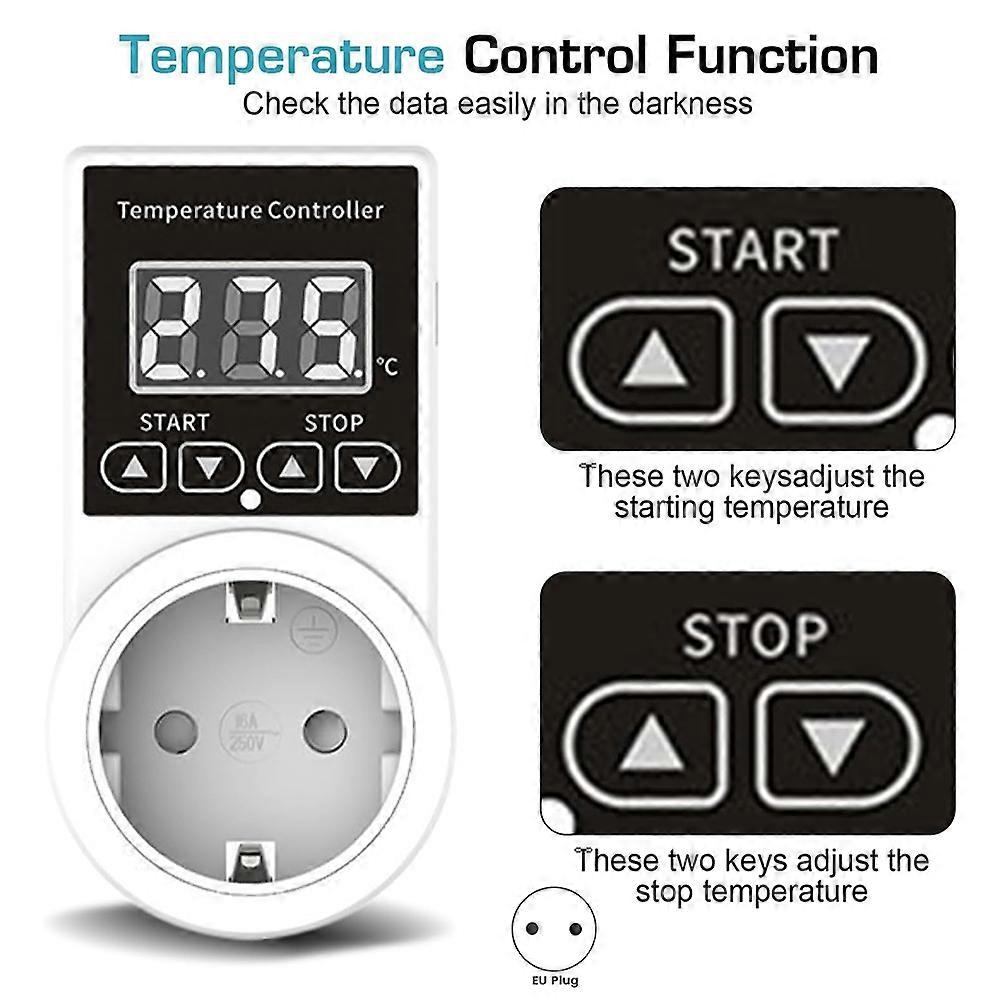 2pack Thermostat Socket with Sensor, Digital Temperature Controller Socket, Waterproof Temperature Switch EU Plug