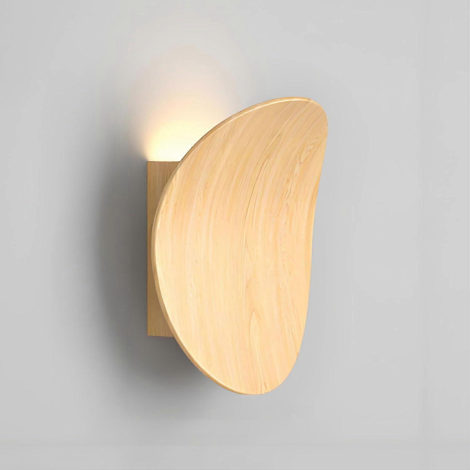 Modern Wood Grain LED Wall Sconce with Minimalist Circular Design and Warm White Glow for Bedroom