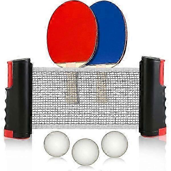 Portable Table Tennis (Ping Pong) Set - All-in-One with Retractable Flex Net, 2 Premium Paddles 3-Star Balls, Indoor Outdoor Easy Setup