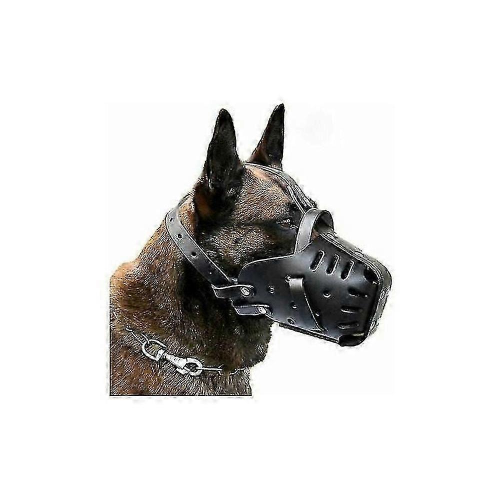 Leather Dog Muzzle for Medium to Large Breeds, Adjustable Training Muzzle with Quick-Release
