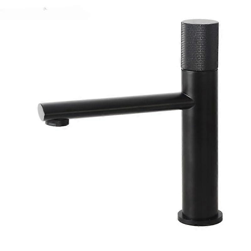 Black Solid Brass Bathroom Faucet with Knurling Handle, WaterSaving Basin Mixer Tap