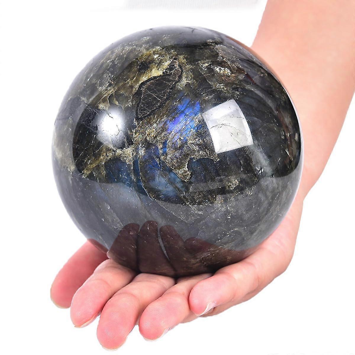 Large Labradorite Crystal Ball 100mm with Stand Iridescent Glow for Meditation Healing Decor