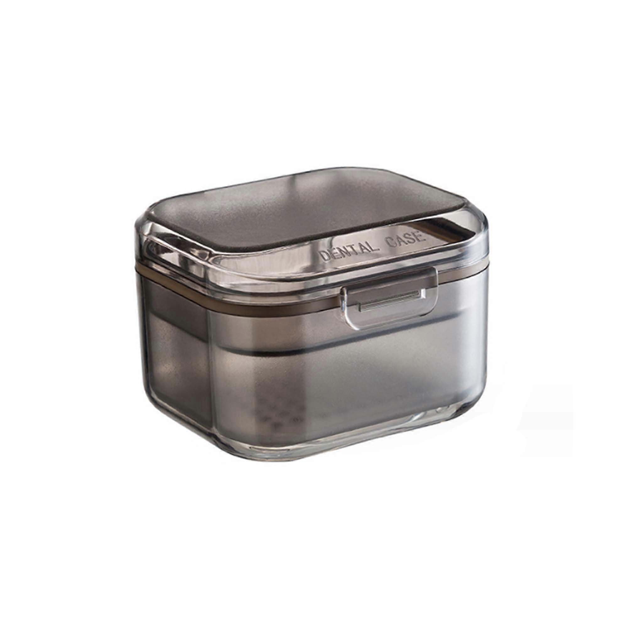 Retainer Case with Three Layer Design and Large Capacity, Black Denture Soaking Container