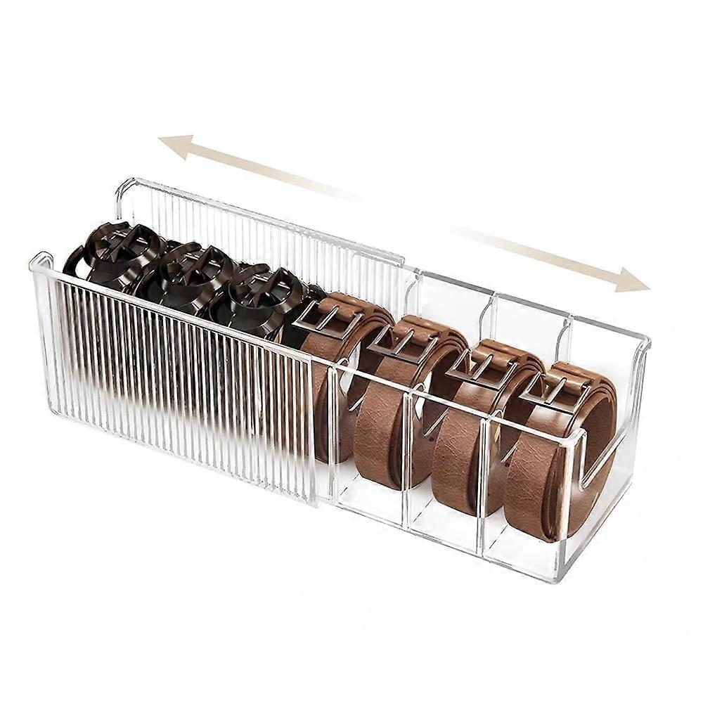 Expandable Acrylic Belt Organizer with Adjustable Length, Clear Stackable Storage for Closet or Drawer