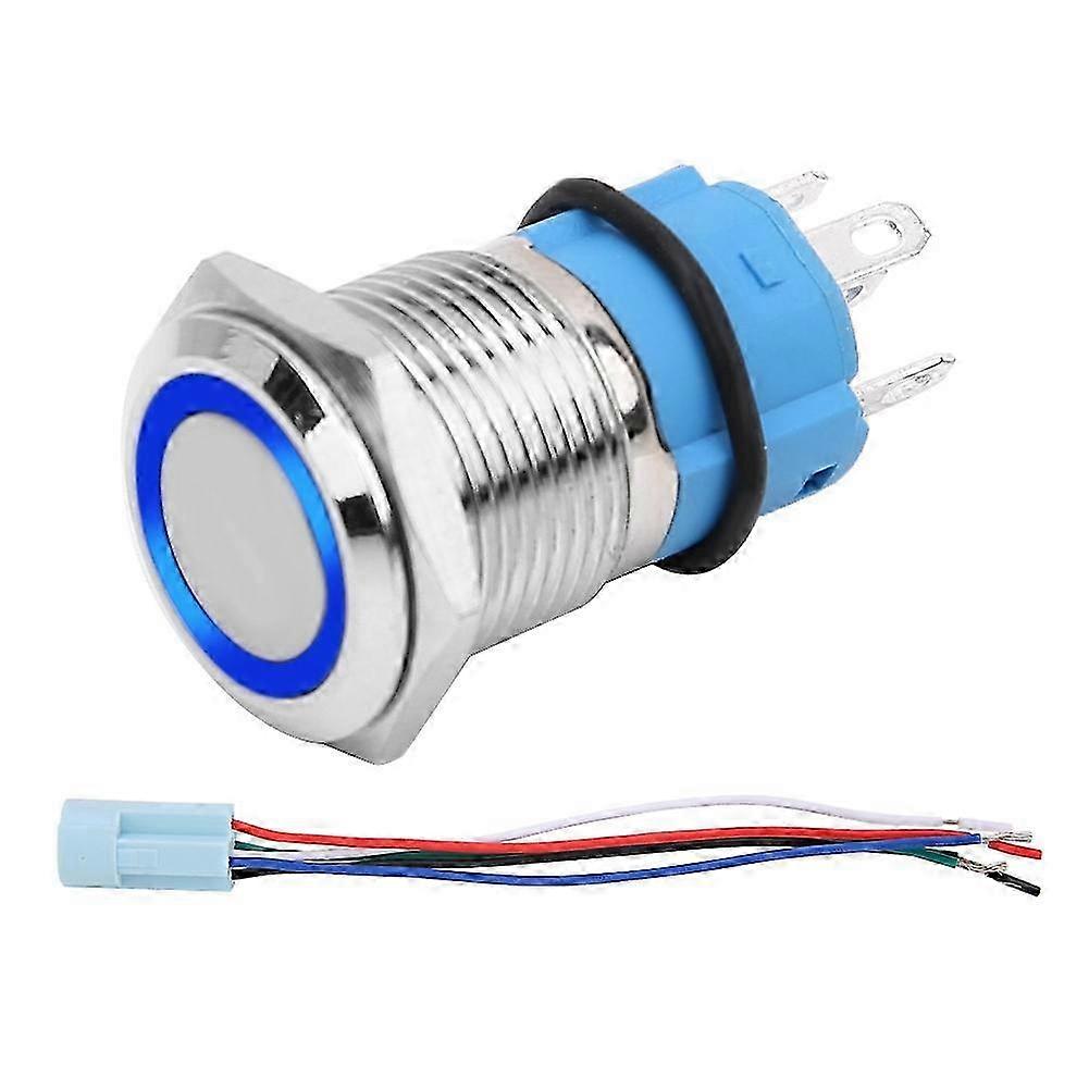 16mm 12V Waterproof Car LED Light Latching Self locking Push Button Switch With Plug (Blue) 25-26