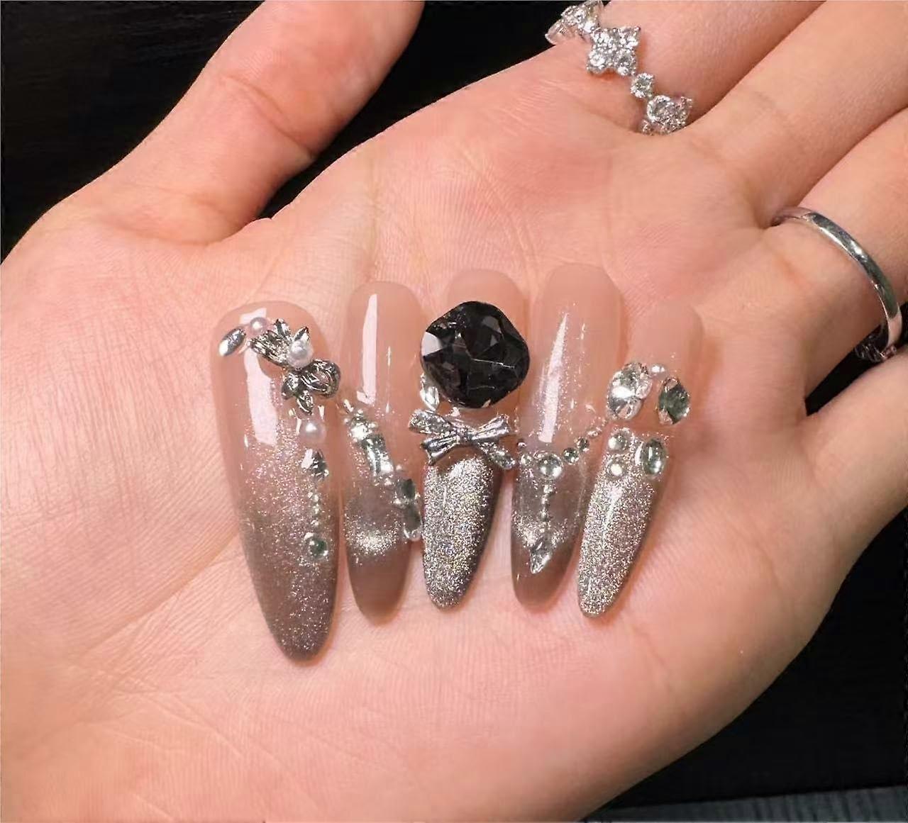 Handmade Cat Eye Gradient Nails for Women Small Size Easy to Apply