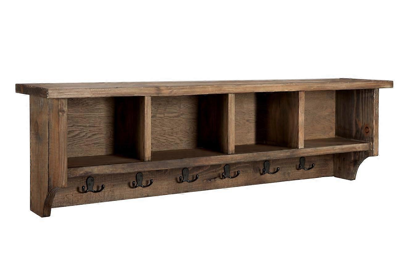 Rustic Reclaimed Wood Wall Mounted Coat Rack with Cubbies, 48 Inch Entryway Storage Organizer