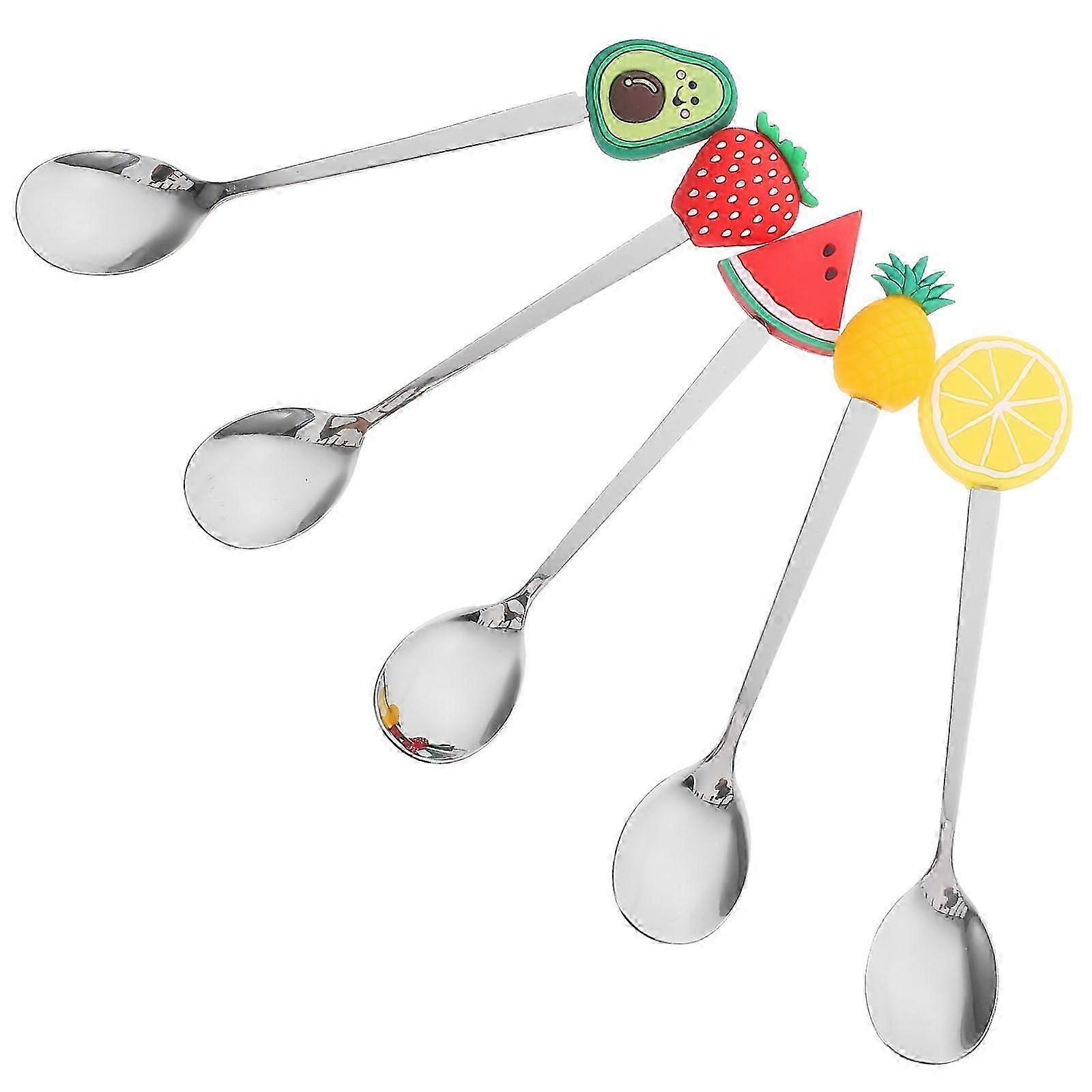 Assorted Color Fruit Spoon Stainless Steel for Serving 5Pcs Dessert Set