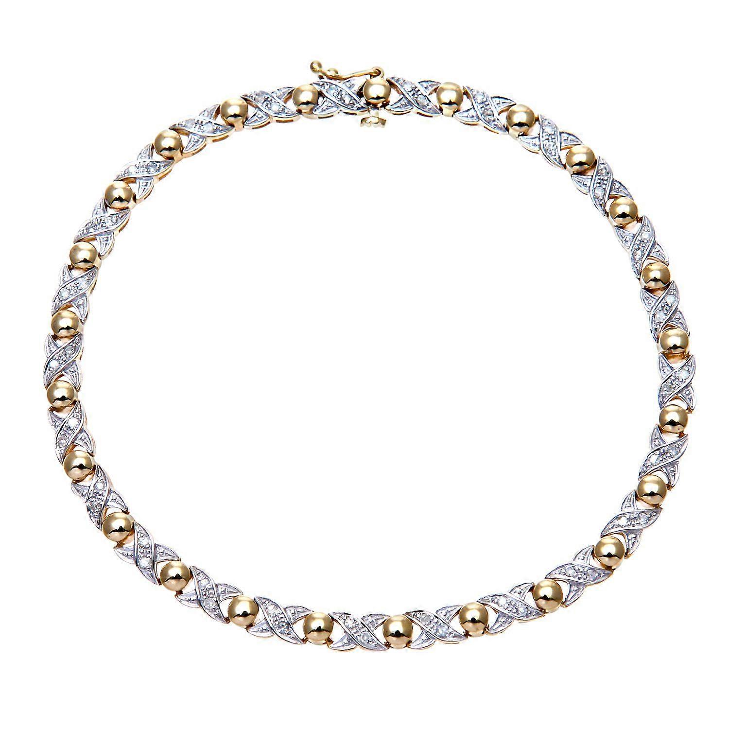 Jewelco London 9ct Yellow Gold Round 1/4ct Diamond Kiss Bead Bracelet