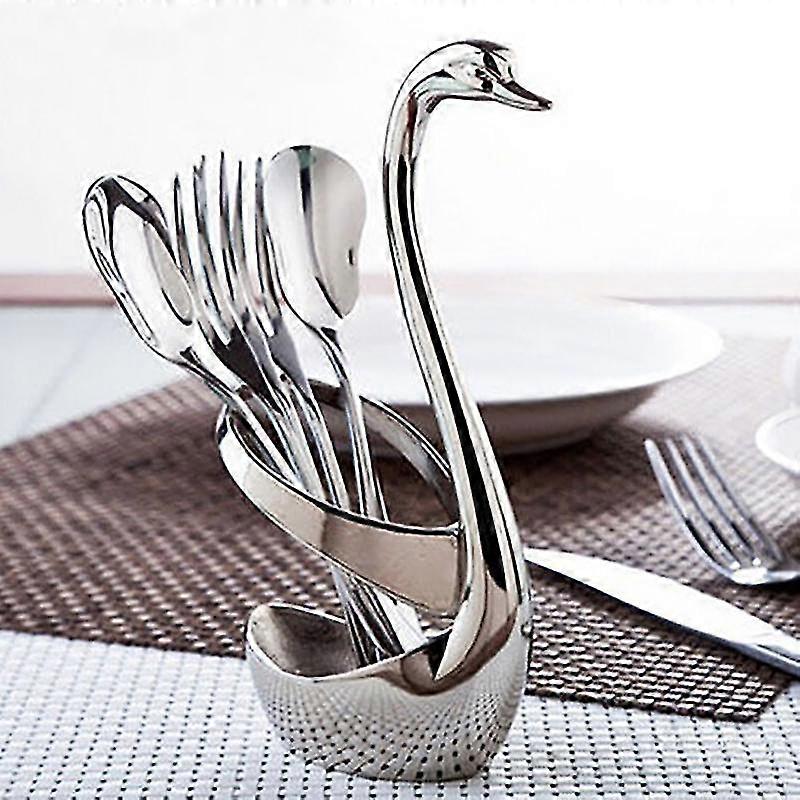 Flatware Organizer Round Creative Stainless Steel Swan Base Holder for Kitchen