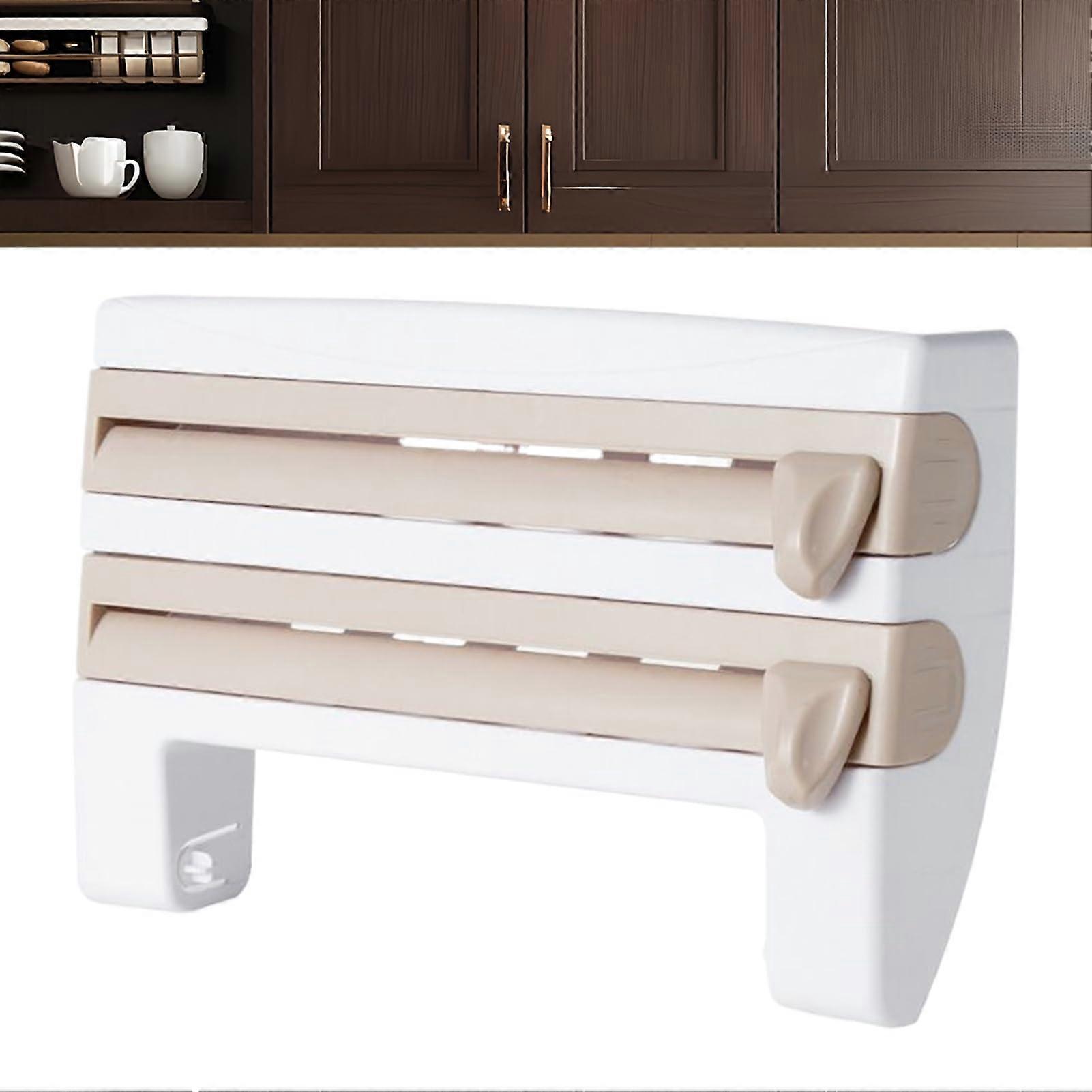 Plastic Wrap and Aluminum Foil Dispenser with Cutter, Drill Vertical Storage for Kitchen