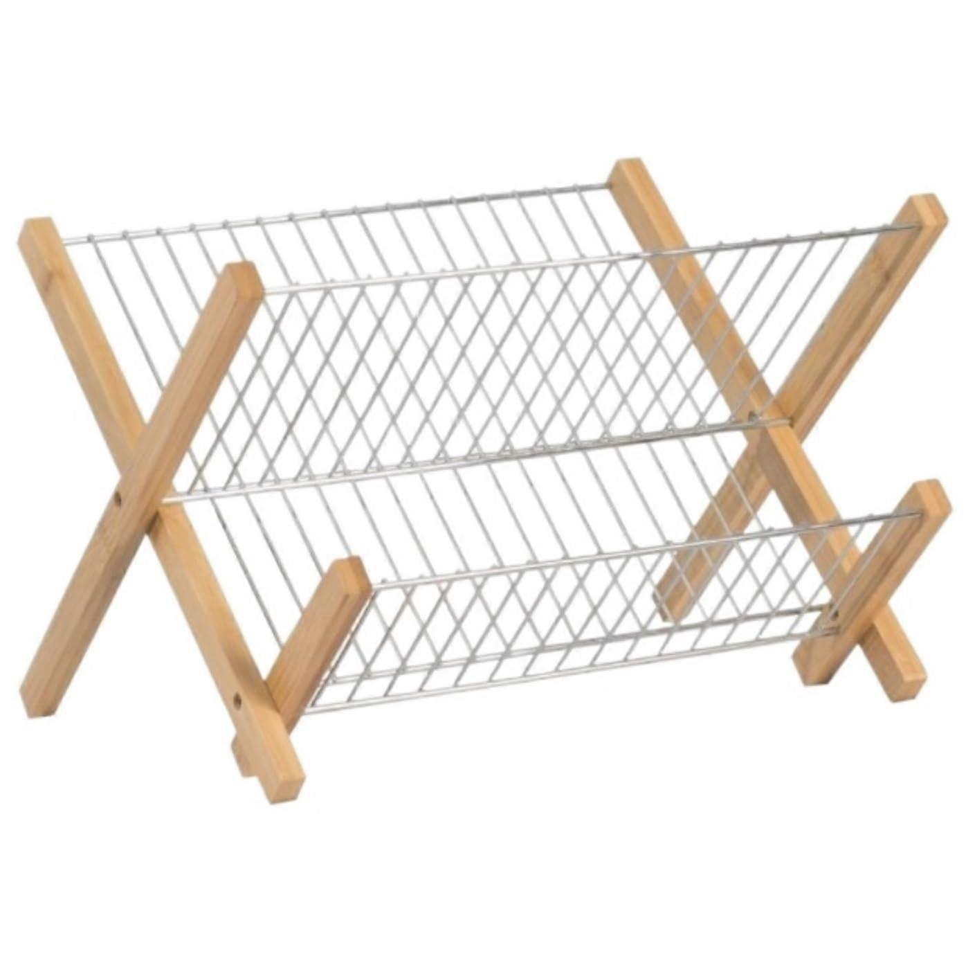 Foldable Bamboo Dish Drying Rack 2Tier Kitchen Countertop Organizer with Utensil Holder