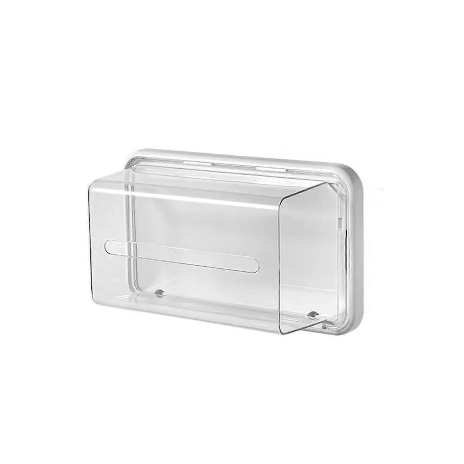 Wall Mounted Magnetic Tissue Box with Large Capacity, Transparent Cover for Bathroom, White