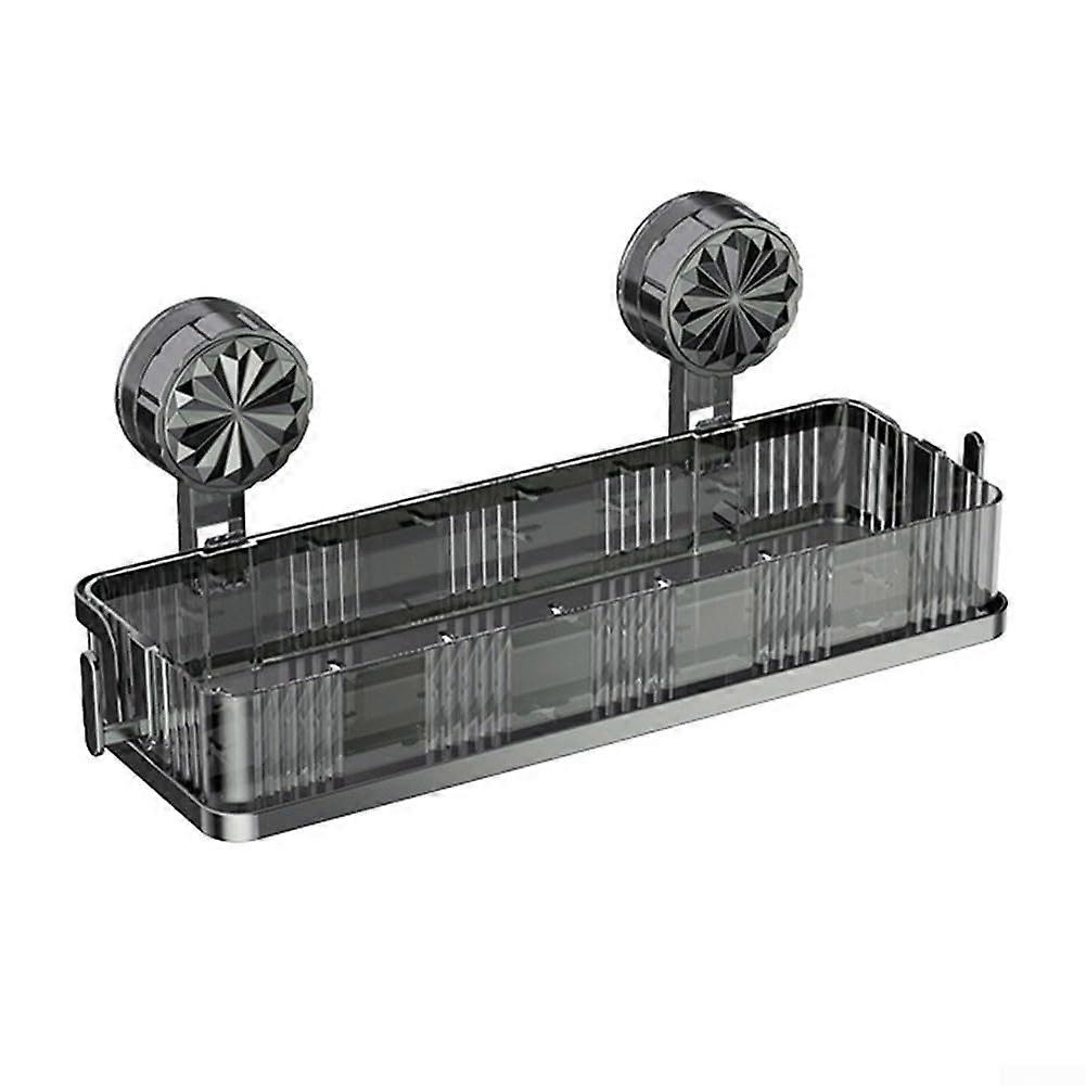 Adjustable Suction Cup Shower Shelf No Drill Wall Mount Bathroom Storage Rack Modern Black Finish