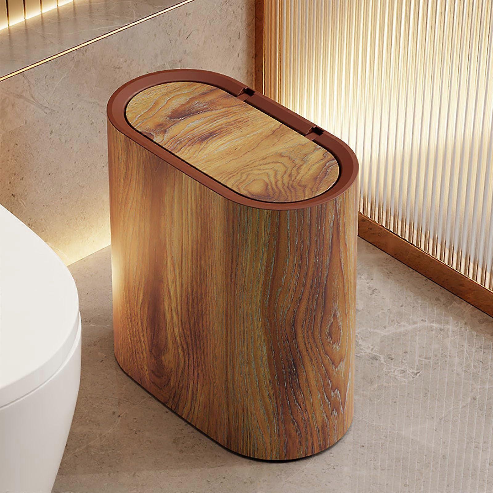 Bathroom Trash Can with Lid, Narrow Plastic Marble Pattern Waste Bin, Small Modern Garbage Bin for Bathroom