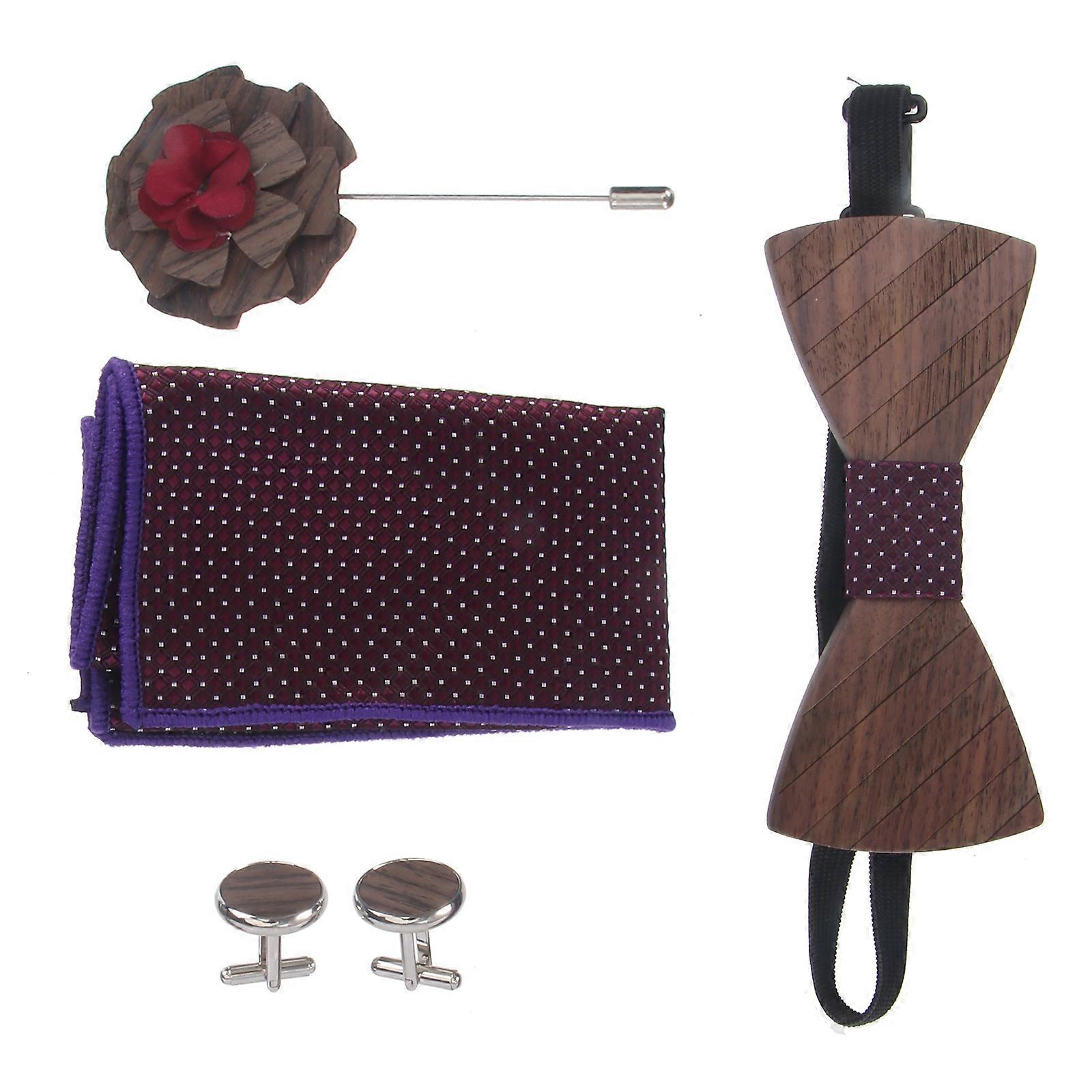 Pre-Tied Bow Cuff-Link Corsage Set Men Bowtie Set Comfortable Touch 12x5.4cm 1Set