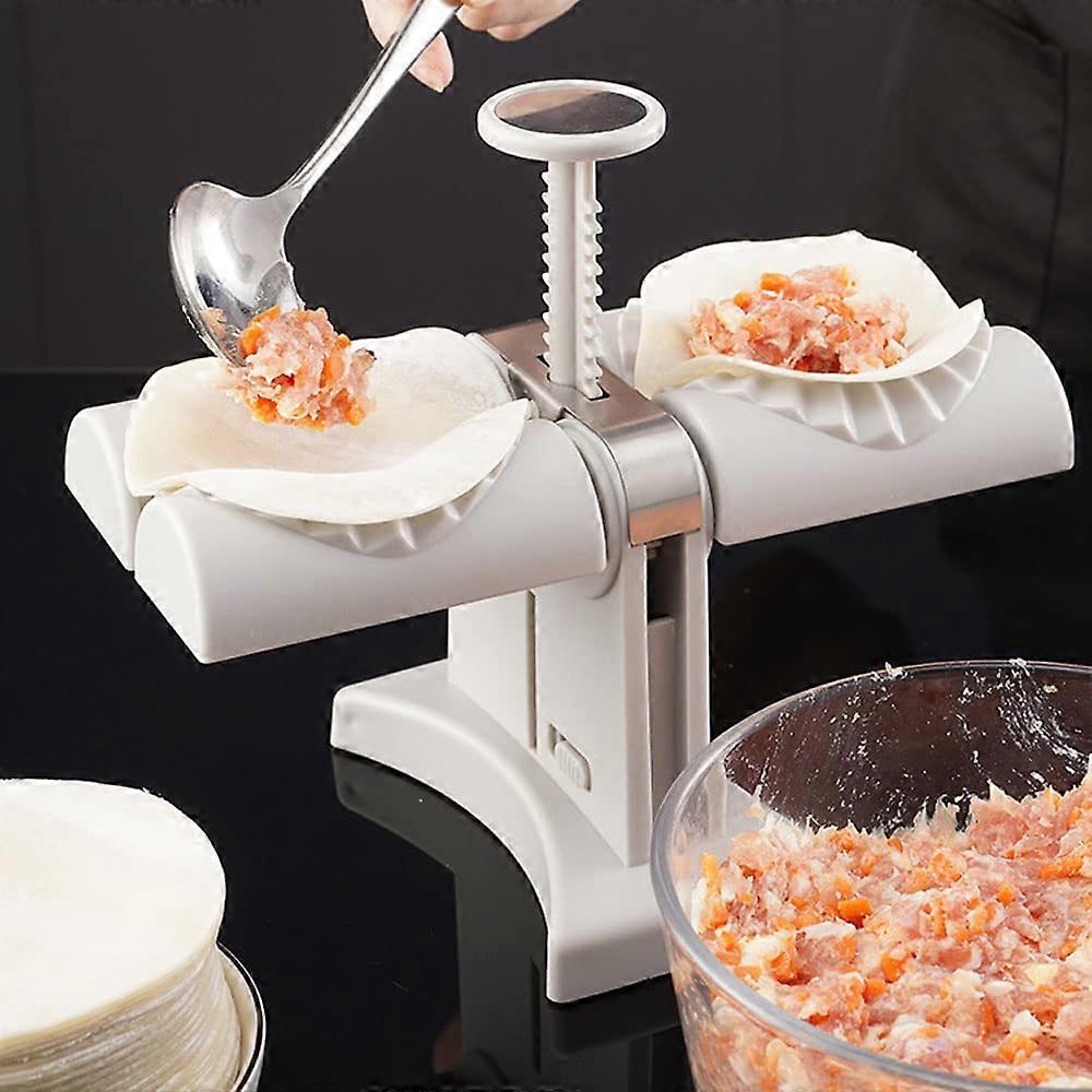 Automatic Double Head Dumpling Maker with Stainless Steel Dual Press Mold for Quick Household Cooking