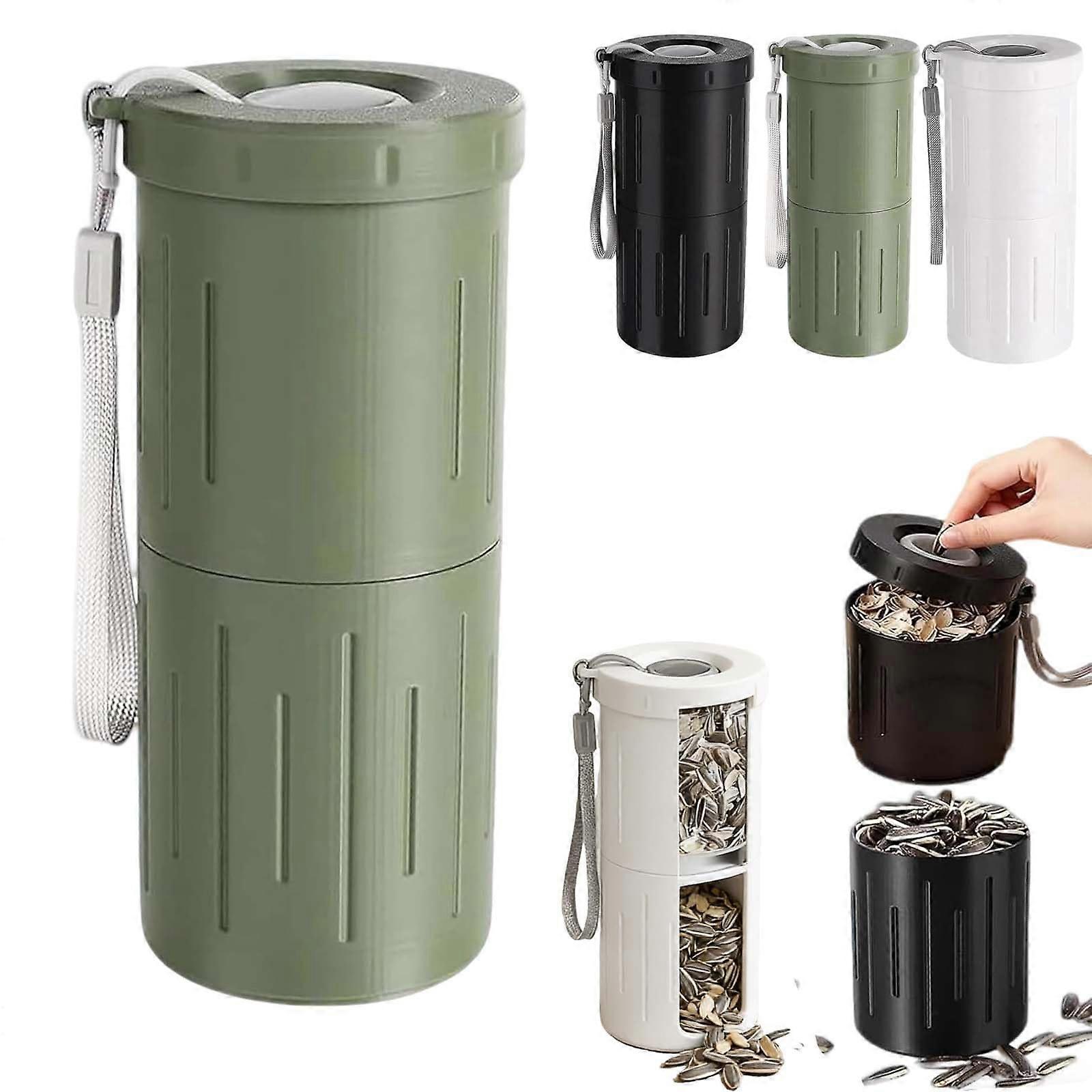 Sunflower Seed Cup with DualChamber Shell Separator for Snacking and Storage, Green