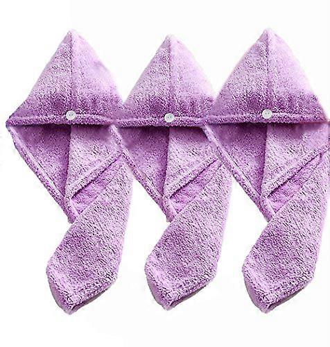 Microfiber Hair Towel Wrap for Fast Gentle Drying with Secure Button Closure, 3 Pack Purple