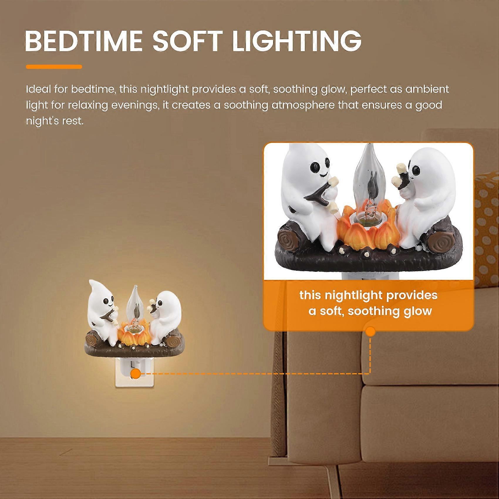 Ghost Campfire Flickering Nightlight Night Light Plug Wall Spooky Fire Night Light Halloween Ghost Campfire US PLUG